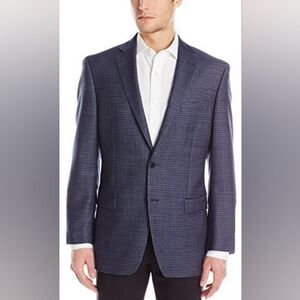 Calvin Klein Sport Coat Mens Size 38R Blue Plaid 100% Wool 2 Button
